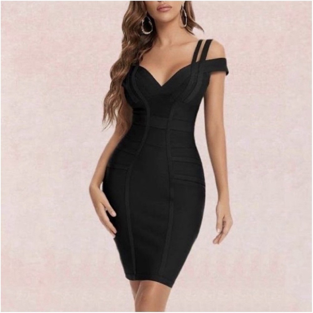 HOUSE OF CB Mimi Bandage Dress Sz M Black Sexy Club Party Night Out Slimming